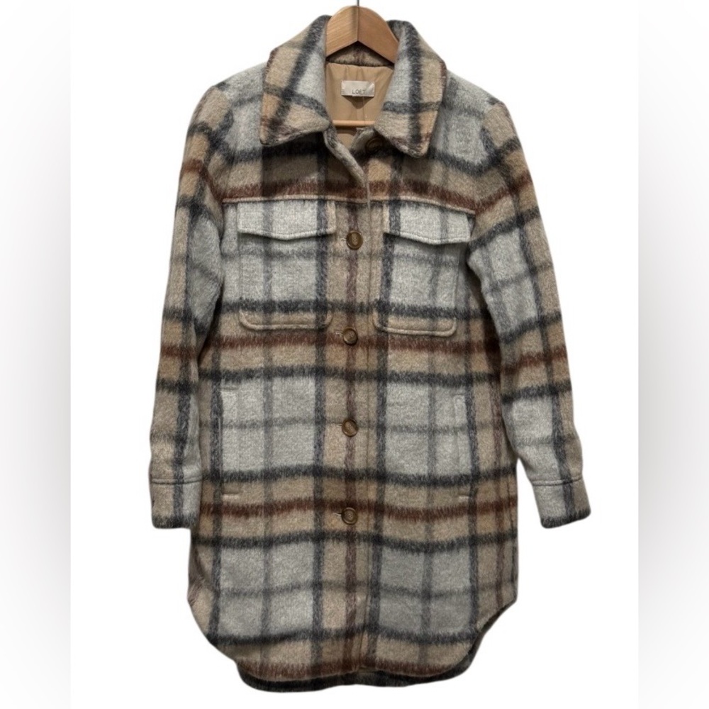 Loft plaid wool blend shirt coat shacket medium